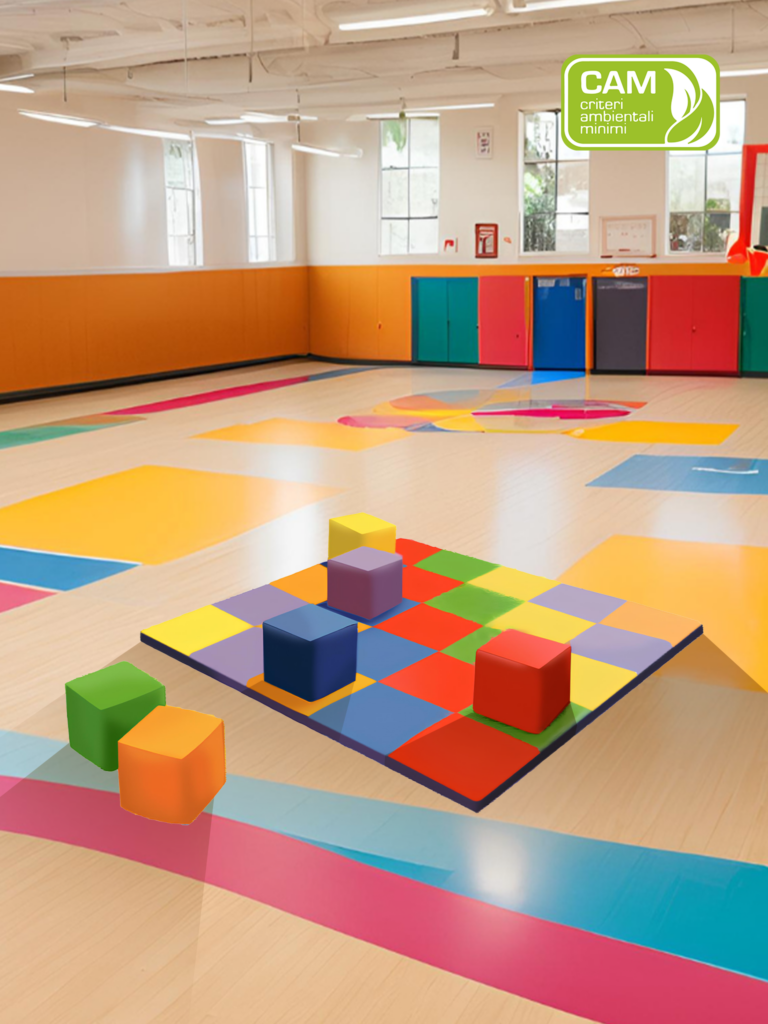 Composizione Pouf Tappetino arlecchino con cubi