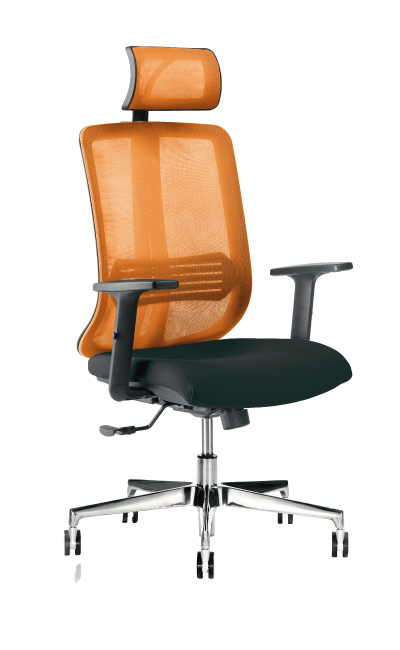 Vertigo Orange con braccioli fissi, base cromata e con poggiatesta