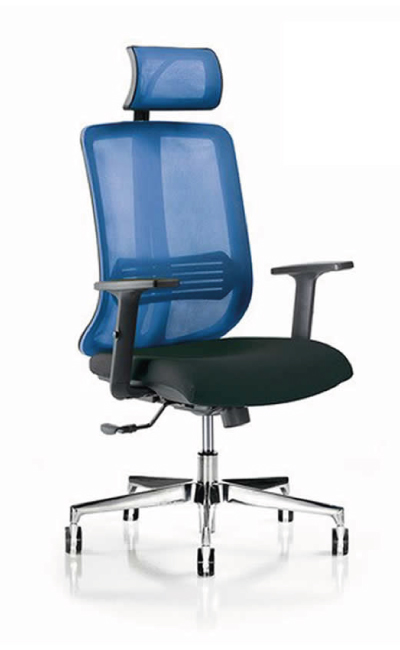 Vertigo Blu con braccioli regolabili e base cromata